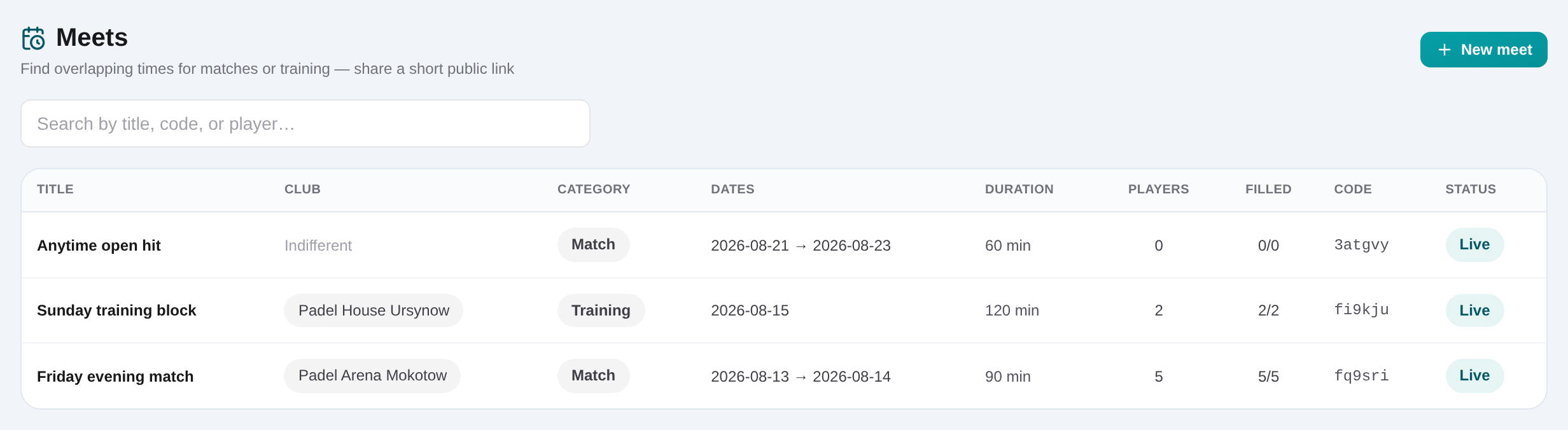 Meet overlap view highlighting time slots that fit the full requested session